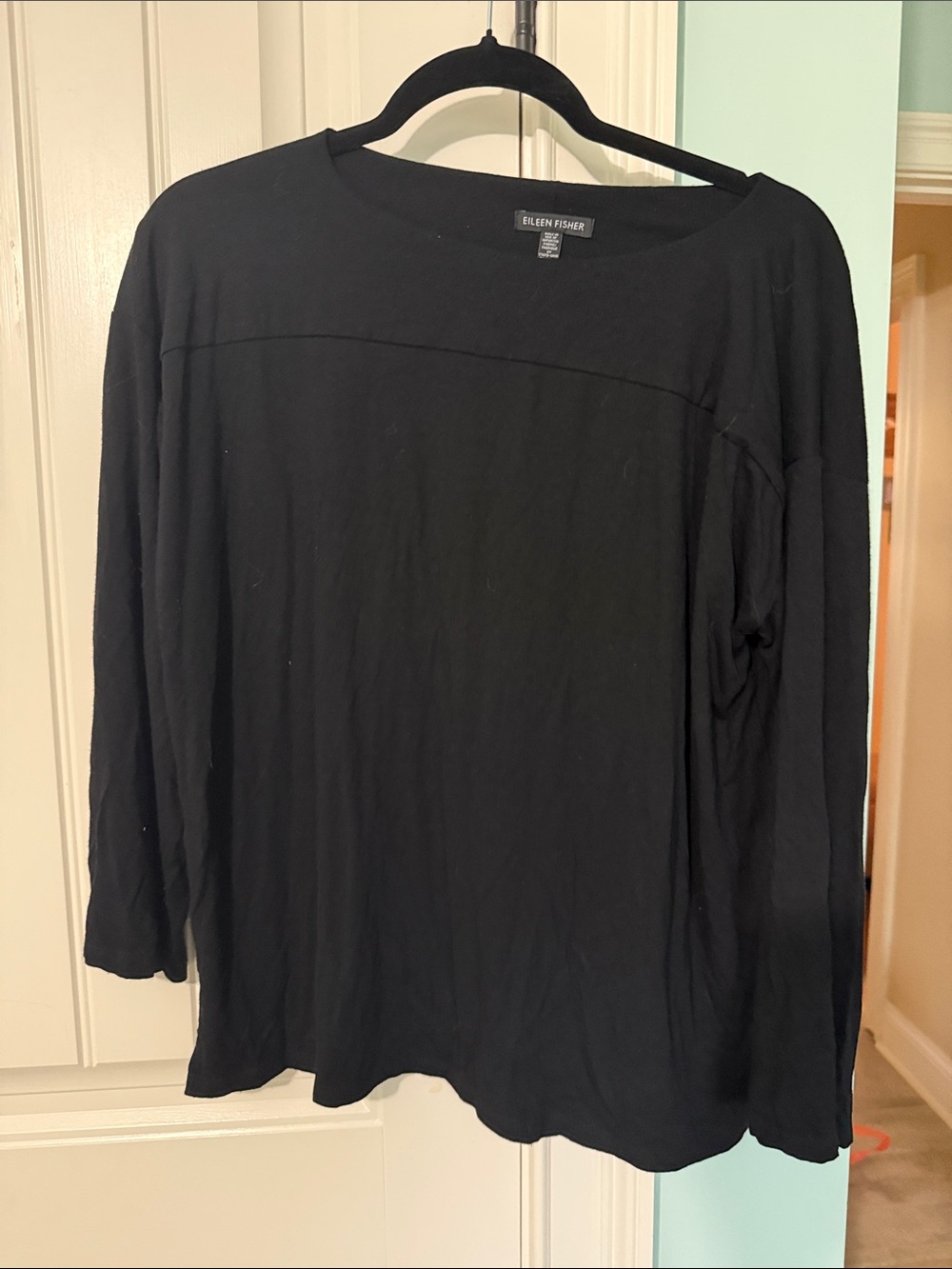 Eileen Fisher Black Long-Sleeve Boatneck Top - Relaxed Fit